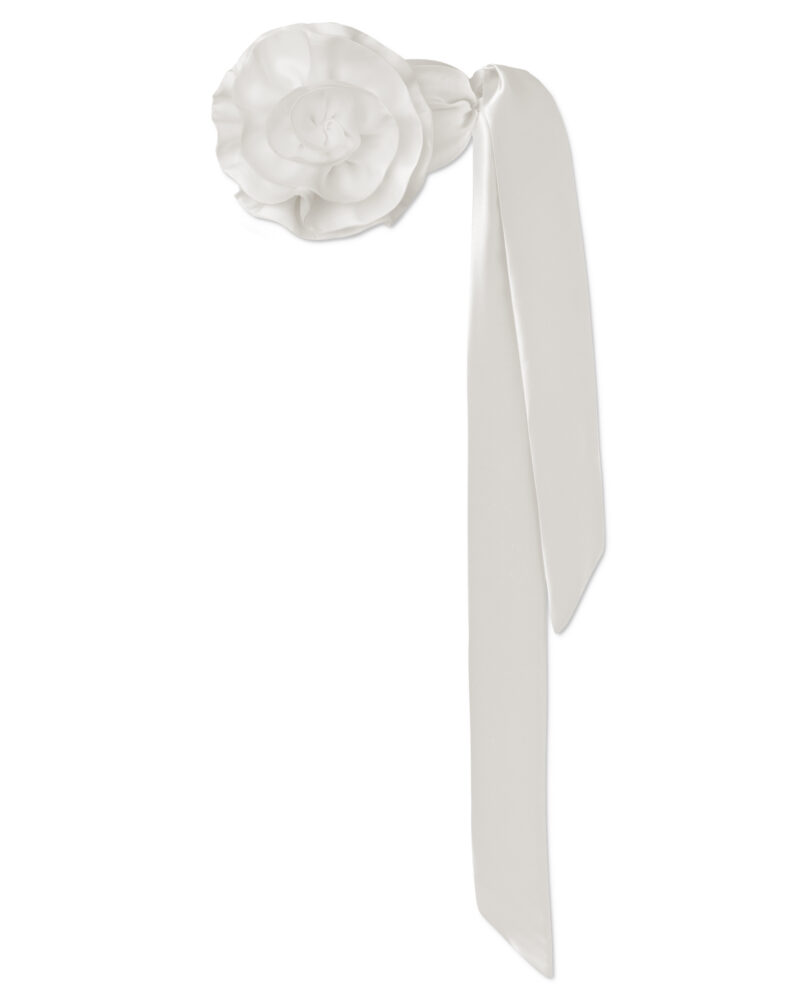 Jedwabna szarfa z kwiatem - ecru