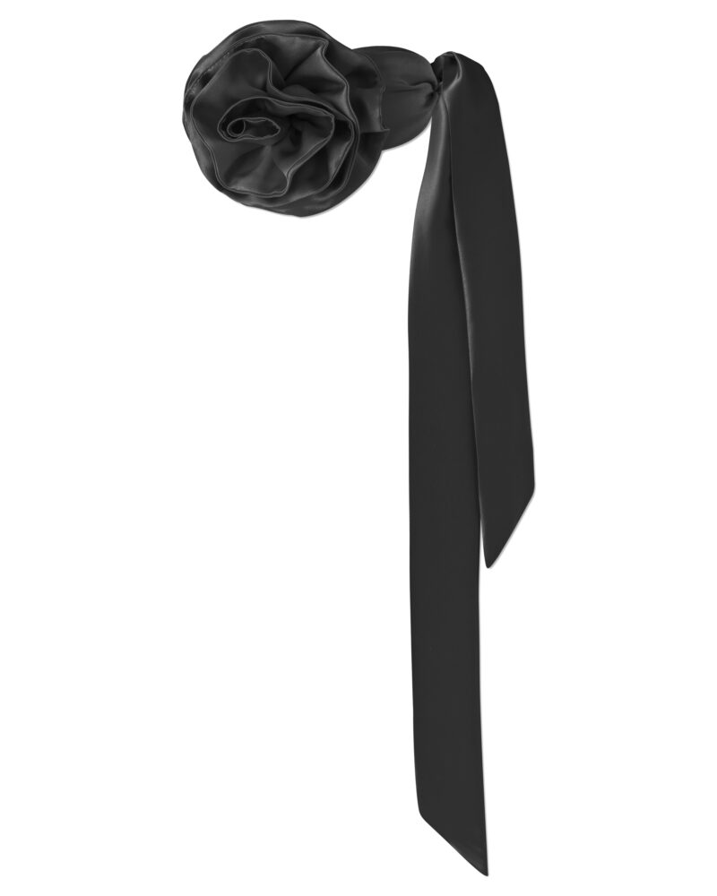 Jedwabna szarfa z kwiatem - czarna