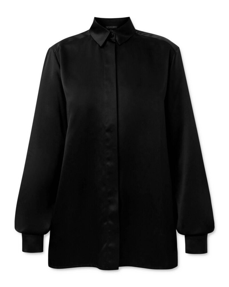 Klasyczna, jedwabna koszula z długim rękawem – czarna