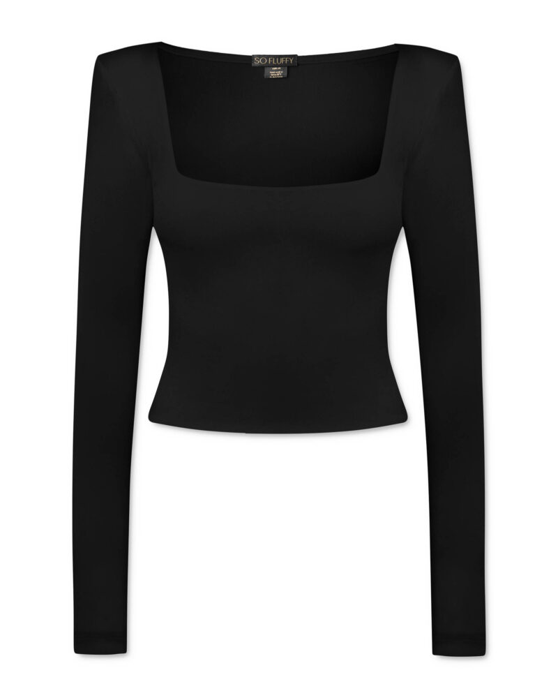 Jedwabna, dzianinowa bluzka z kwadratowym dekoltem – czarna