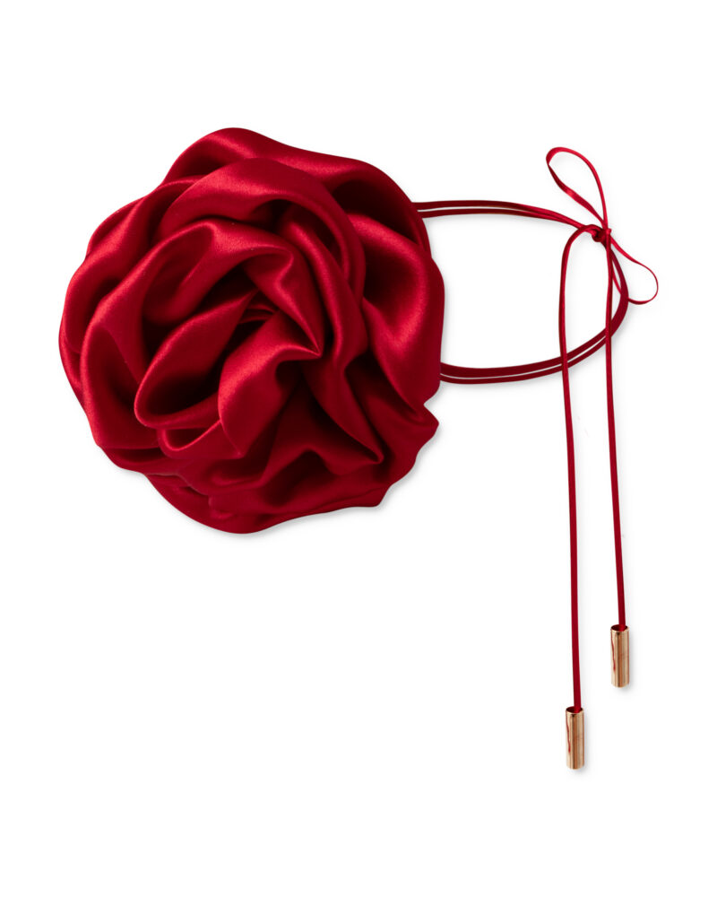 Jedwabny chocker z różą - czerwony