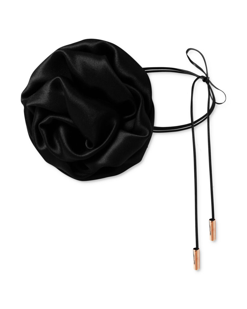 Jedwabny chocker z różą - czarny