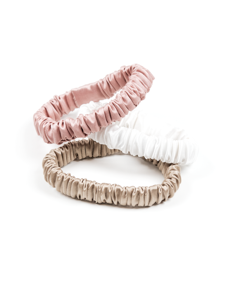 Zestaw jedwabnych gumek mini - szampańska, ecru, pudrowy róż