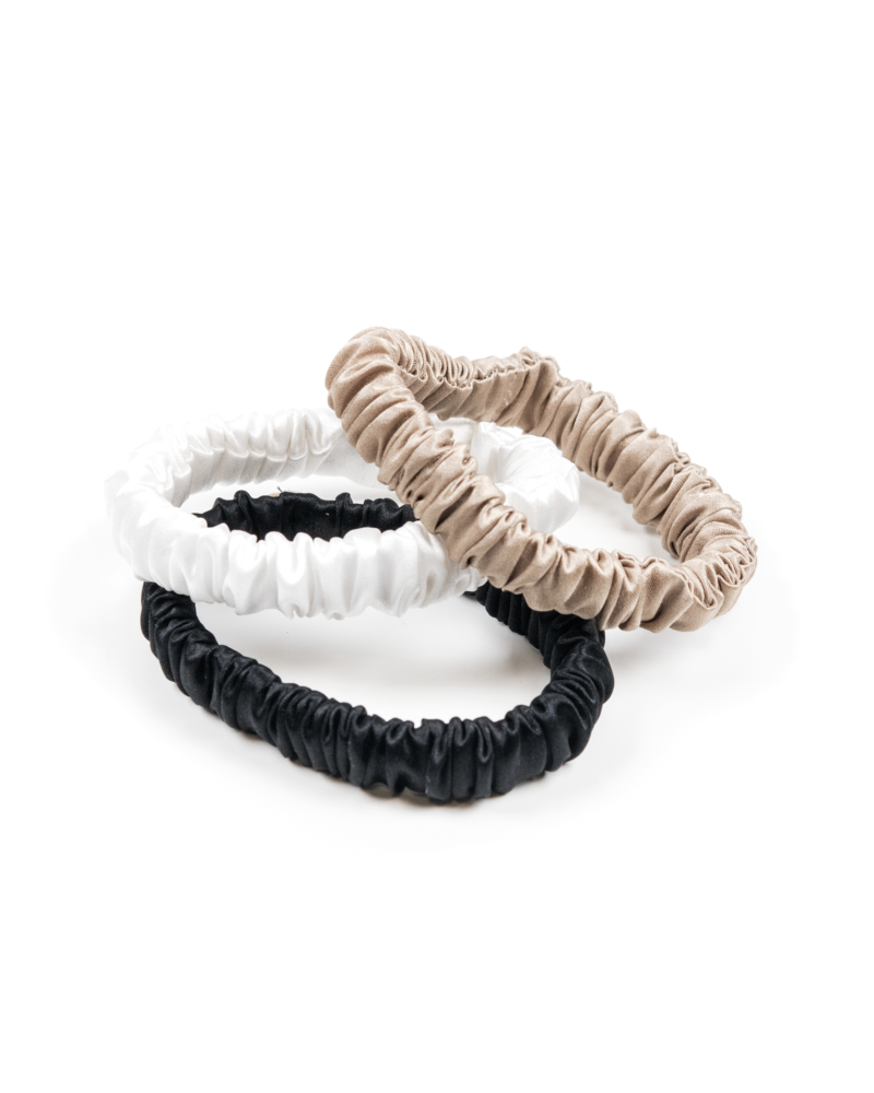 Zestaw jedwabnych gumek mini - czarna, ecru, szampańska