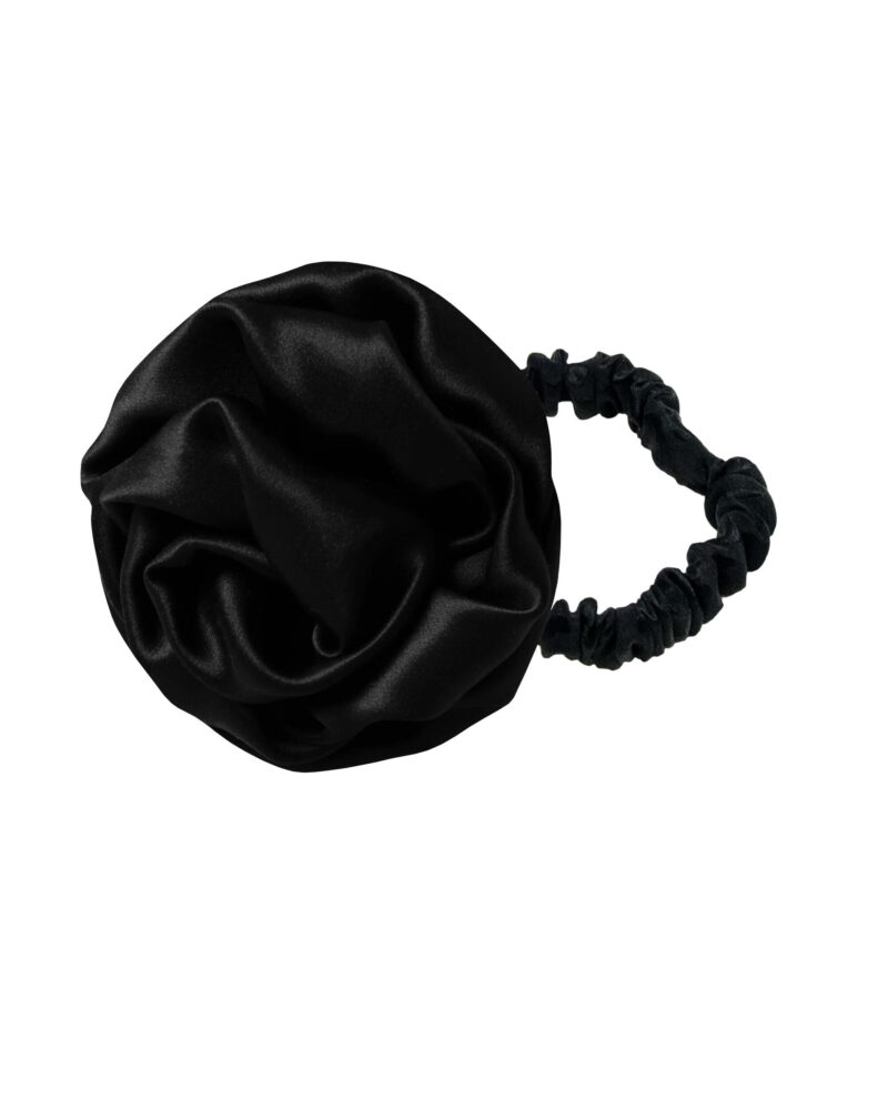 Jedwabna gumka z różą - czarna