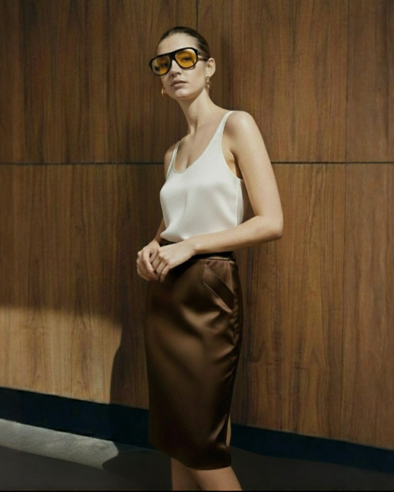 Jedwabna spódnica z kieszeniami Alice - dark chocolate