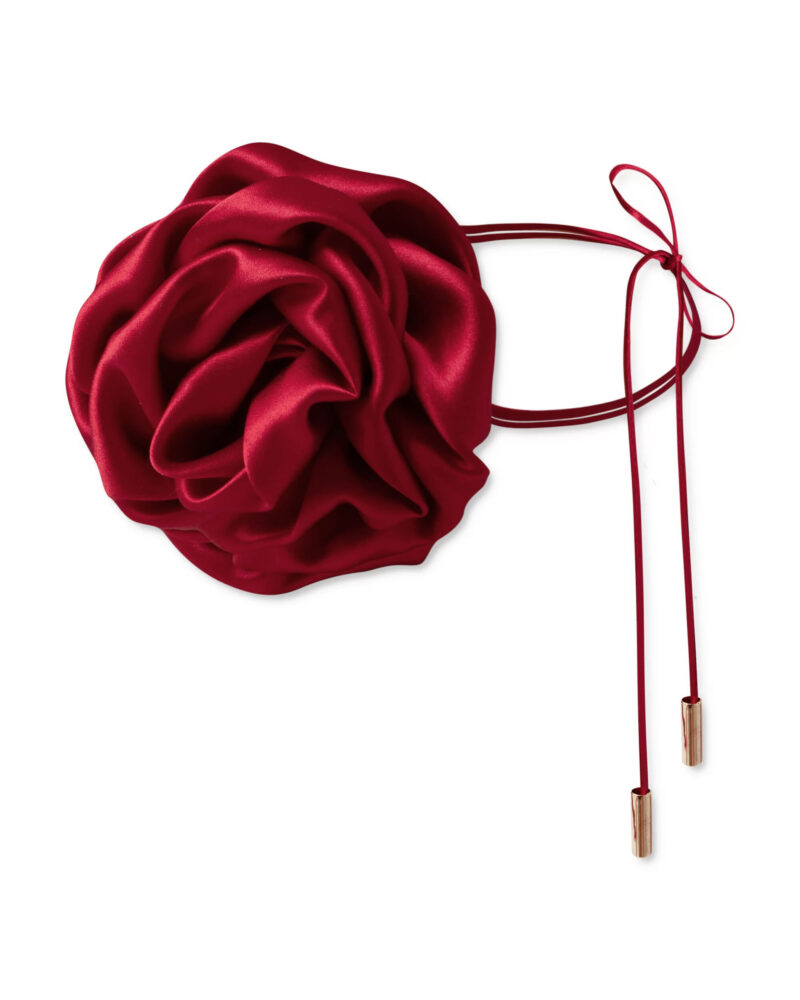 Jedwabny chocker z różą - burgundy