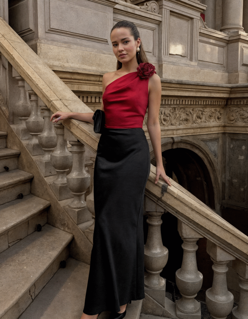 Jedwabny top Rosa - czerwony