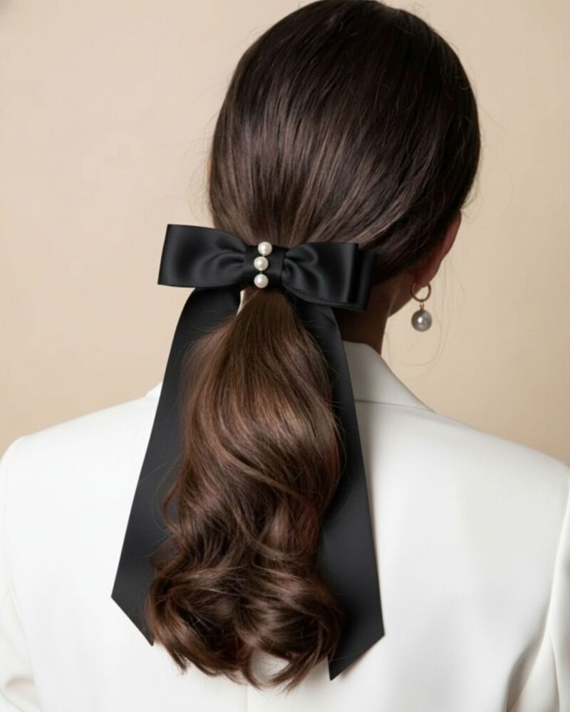 Jedwabna kokardka DAISY - black