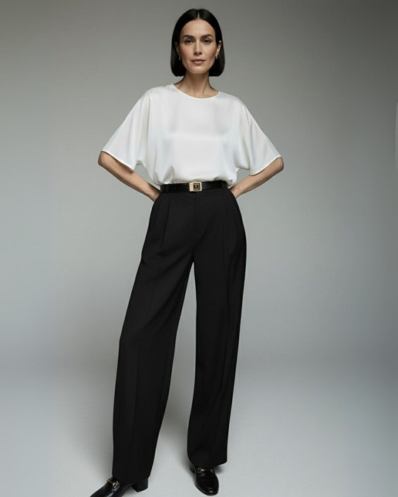 Jedwabny T-shirt Simple - ecru