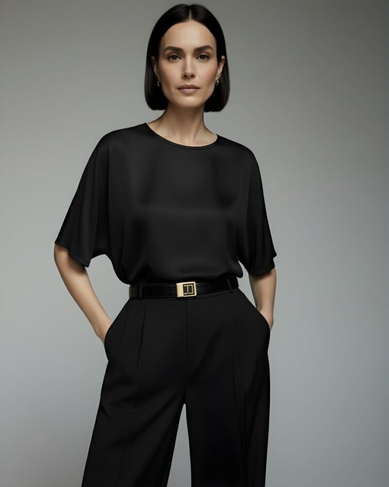 Jedwabny T-shirt Simple - czarny