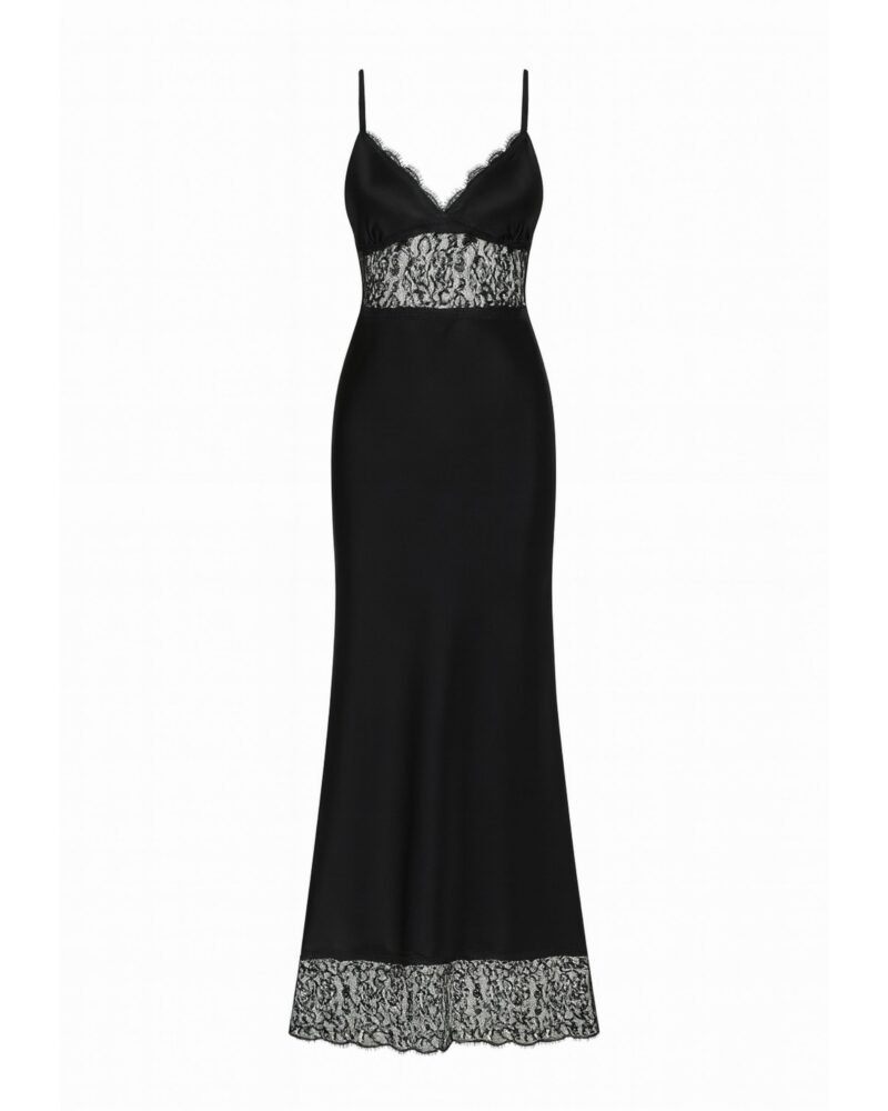 Silk maxi dress with lace - black