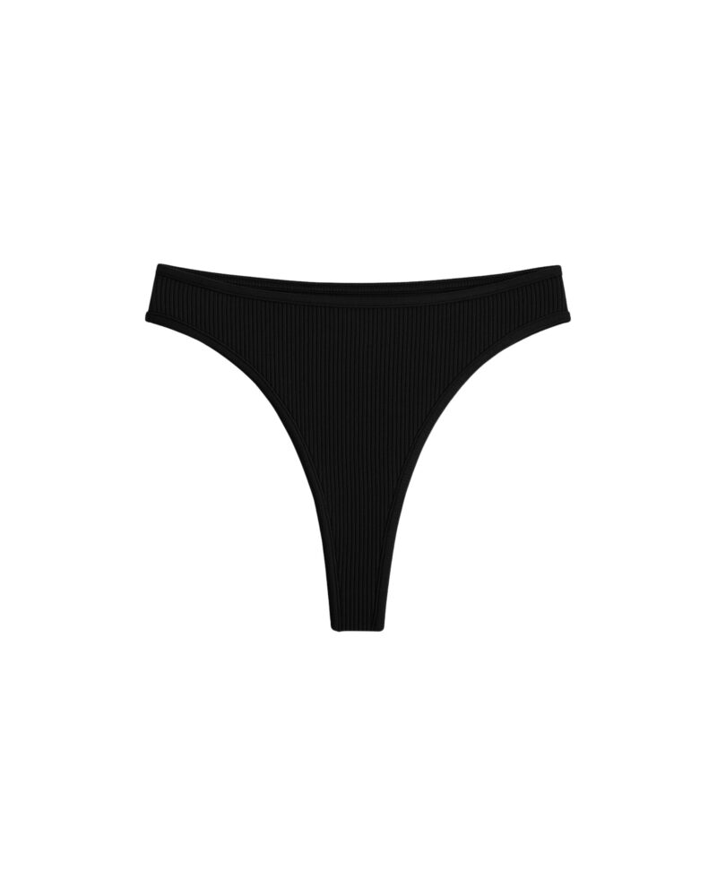 Ribbed silk thong - black