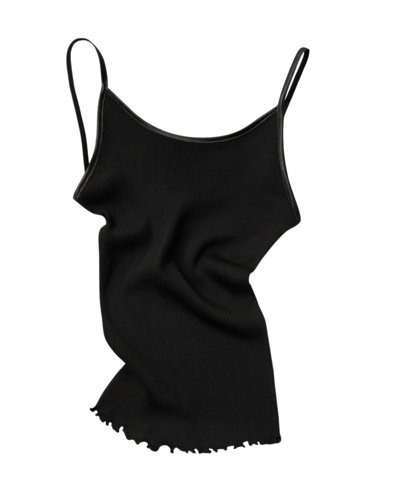Silk ribbed top with thin straps - black