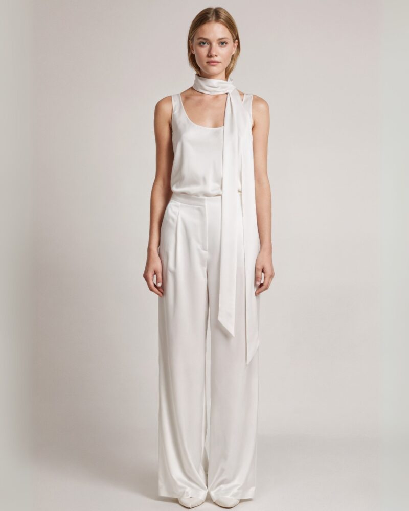 Jedwabny top na grubych ramiączkach - ecru