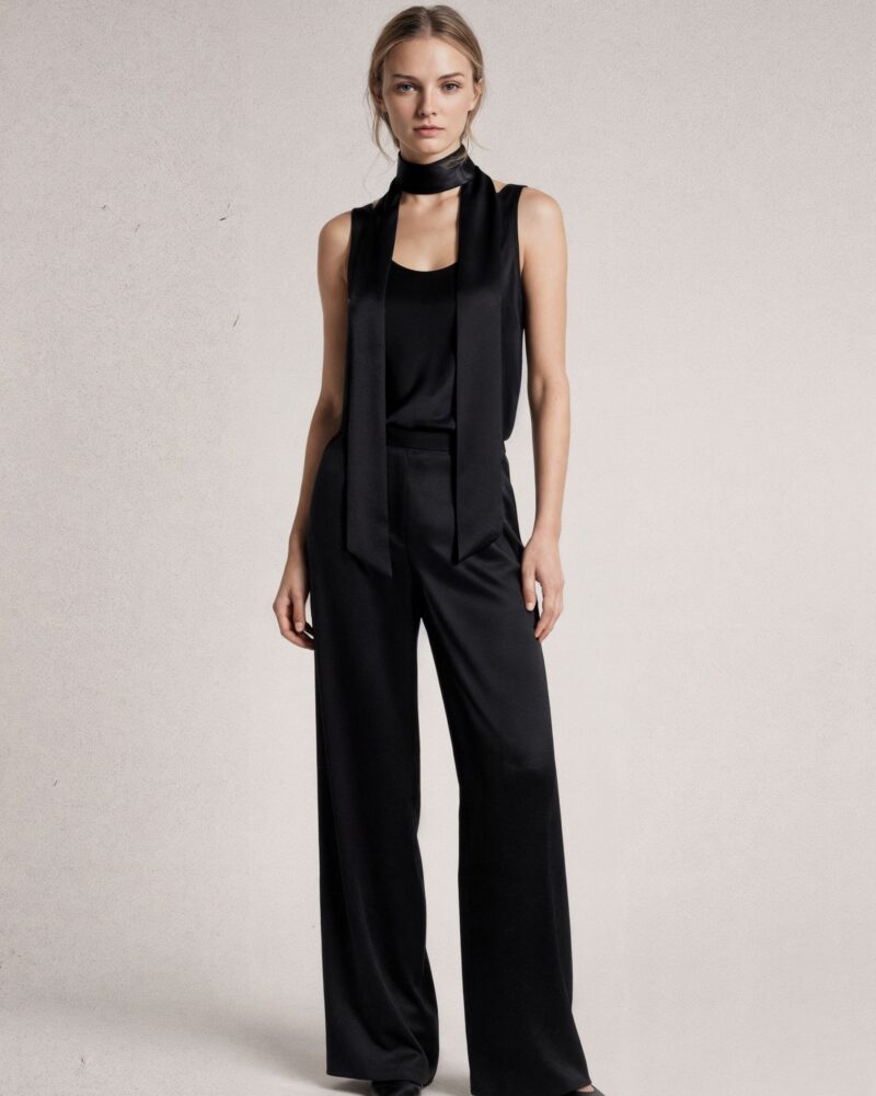 Jedwabny top na grubych ramiączkach - czarny