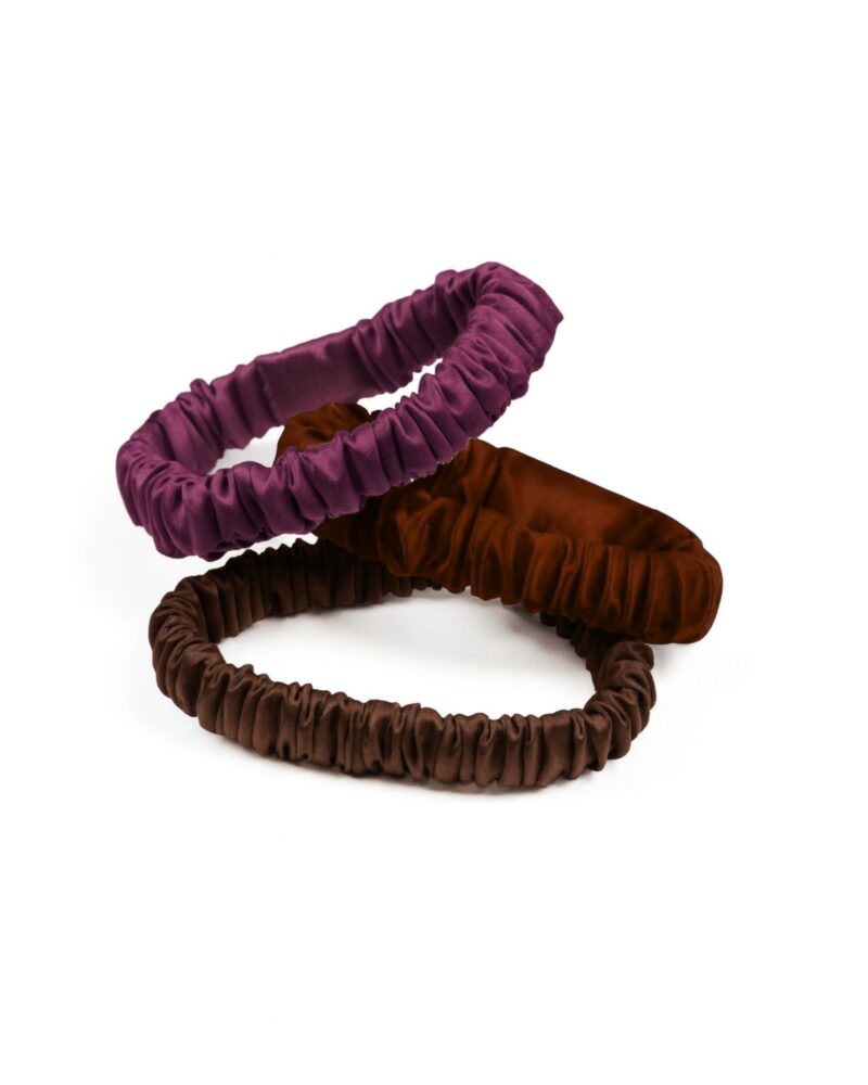 Zestaw jedwabnych gumek mini - śliwka, burgund, czekolada