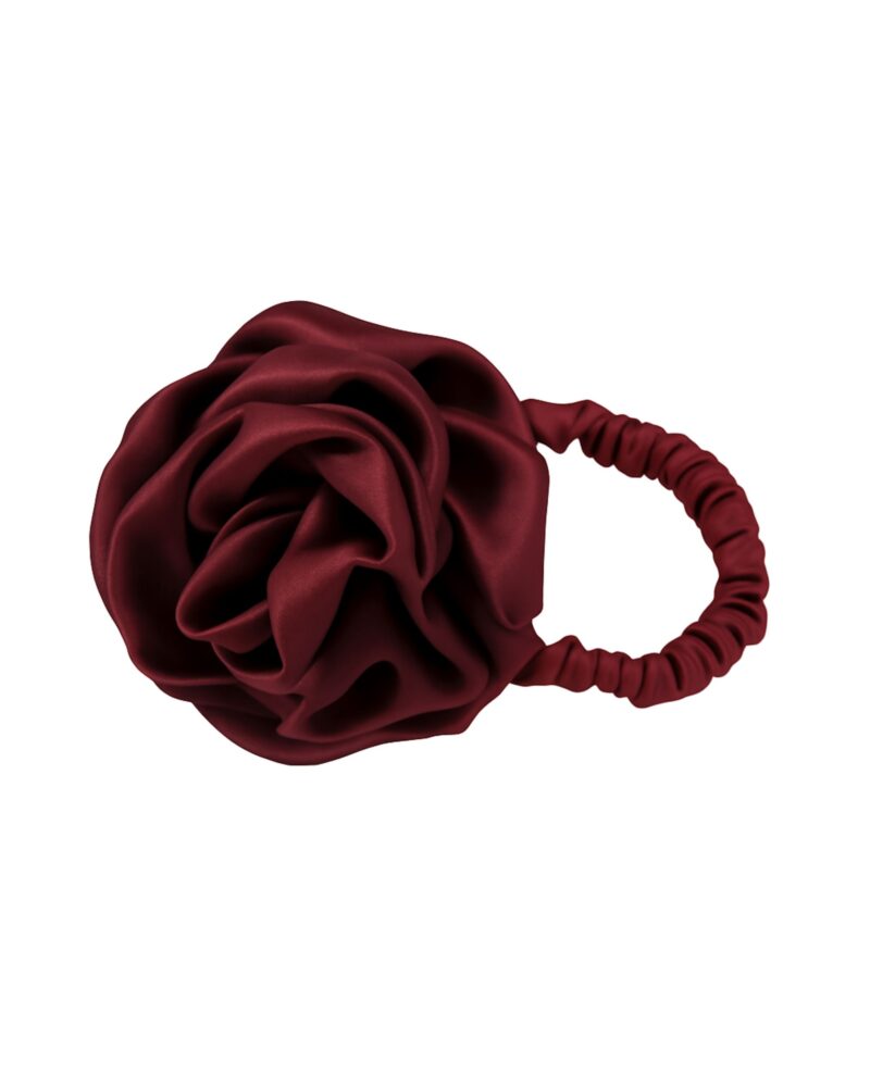 Jedwabna gumka z różą - burgundy