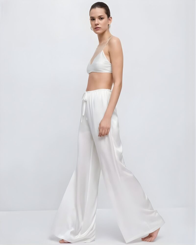 Jedwabne spodnie palazzo - ecru