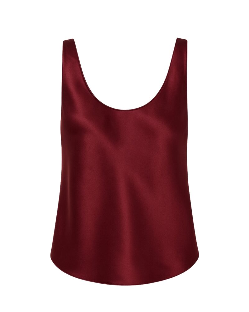 Jedwabny top na grubych ramiączkach - burgundy