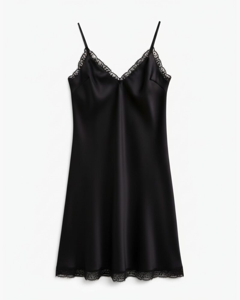 Silk nightdress with lace - black